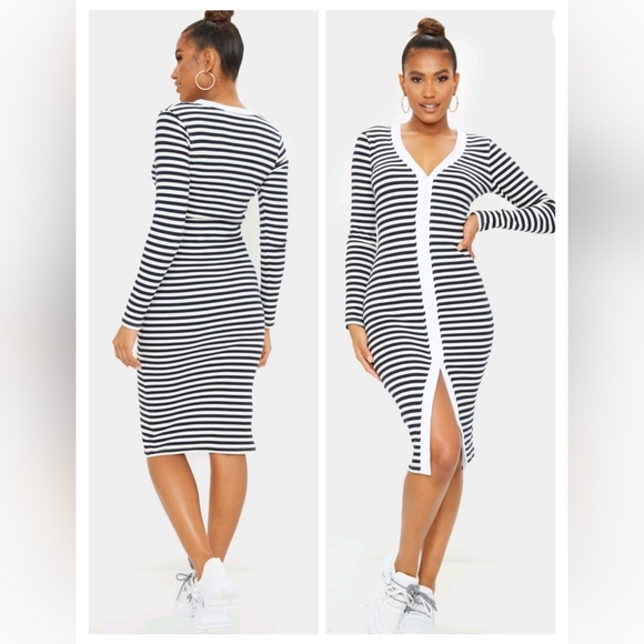 PrettyLittleThing Dresses & Skirts - 2960)Pretty Little Thing Thick Rib Striped Button Through Long Sleeve Dress 10